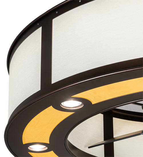 Meyda Lighting Smythe Craftsman 45" 8-LED Mahogany Bronze Maplewood Chandelier With Beige & White Shade and Fan