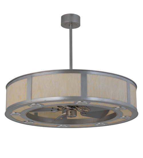 Meyda Lighting Smythe Craftsman 45" 8-Light LED Nickel Chandelier With Beige Sahara Taupe Idalight Shade Glass
