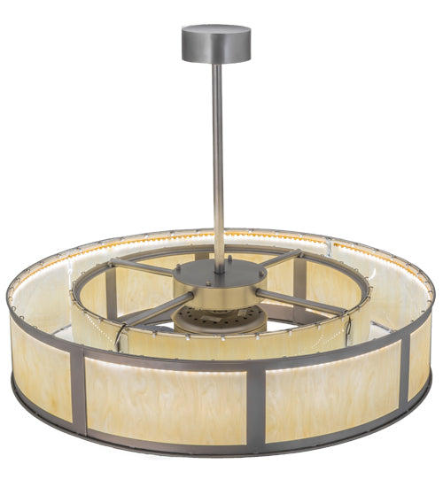 Meyda Lighting Smythe Craftsman 45" 8-Light LED Nickel Chandelier With Beige Sahara Taupe Idalight Shade Glass