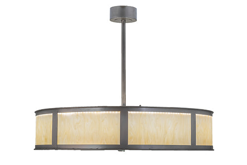 Meyda Lighting Smythe Craftsman 45" 8-Light LED Nickel Chandelier With Beige Sahara Taupe Idalight Shade Glass