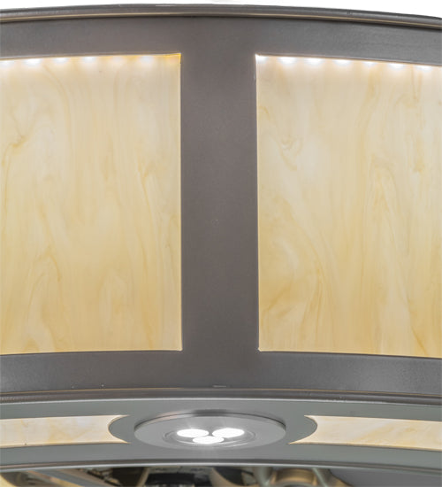 Meyda Lighting Smythe Craftsman 45" 8-Light LED Nickel Chandelier With Beige Sahara Taupe Idalight Shade Glass