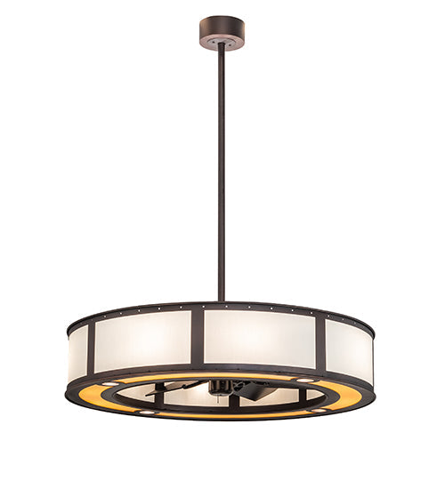 Meyda Lighting Smythe Craftsman 45" 8-Light Mahogany Bronze Chandelier With Eggshell Textrene & Maplewood Shade and Fan