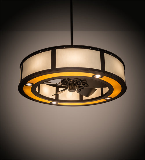 Meyda Lighting Smythe Craftsman 45" 8-Light Mahogany Bronze Chandelier With Eggshell Textrene & Maplewood Shade and Fan