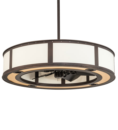 Meyda Lighting Smythe Craftsman 45" 8-Light Mahogany Bronze Chandelier With Eggshell Textrene & Maplewood Shade and Fan