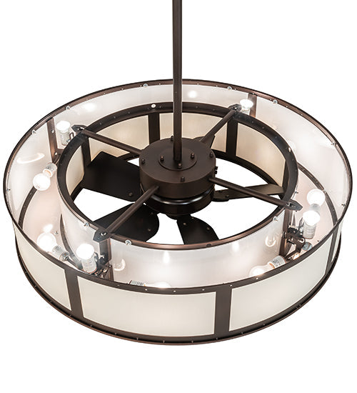 Meyda Lighting Smythe Craftsman 45" 8-Light Mahogany Bronze Chandelier With Eggshell Textrene & Maplewood Shade and Fan
