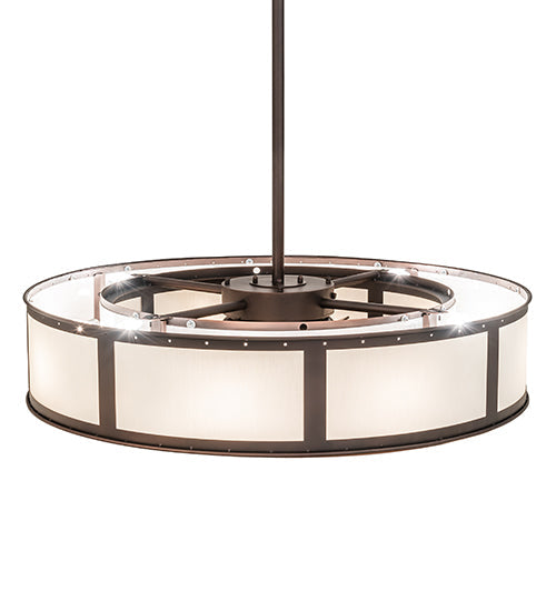 Meyda Lighting Smythe Craftsman 45" 8-Light Mahogany Bronze Chandelier With Eggshell Textrene & Maplewood Shade and Fan
