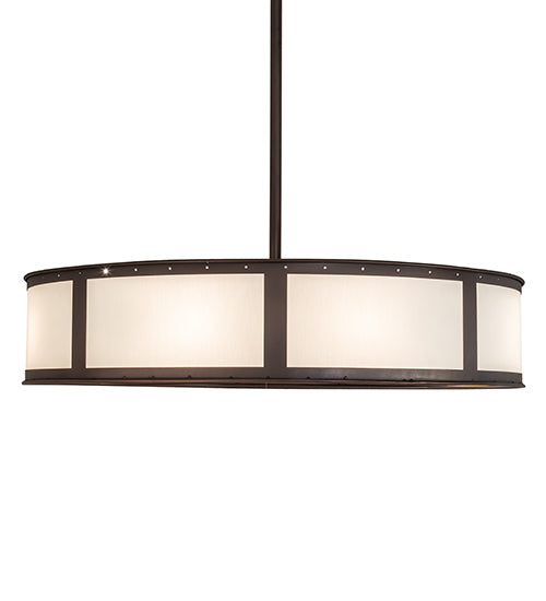 Meyda Lighting Smythe Craftsman 45" 8-Light Mahogany Bronze Chandelier With Eggshell Textrene & Maplewood Shade and Fan