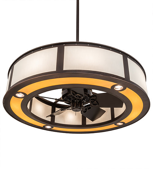 Meyda Lighting Smythe Craftsman 45" 8-Light Mahogany Bronze Chandelier With Eggshell Textrene & Maplewood Shade and Fan