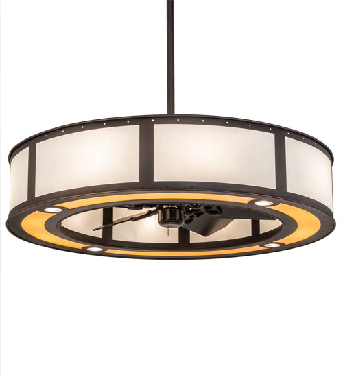 Meyda Lighting Smythe Craftsman 45" 8-Light Mahogany Bronze Chandelier With Eggshell Textrene & Maplewood Shade and Fan