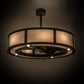 Meyda Lighting Smythe Craftsman 45" 8-Light Mahogany Bronze Chandelier With White Eggshell Textrene Shade and Fan