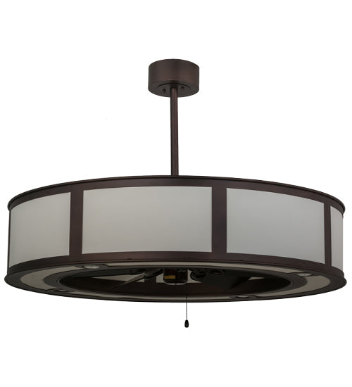 Meyda Lighting Smythe Craftsman 45" 8-Light Mahogany Bronze Chandelier With White Eggshell Textrene Shade and Fan