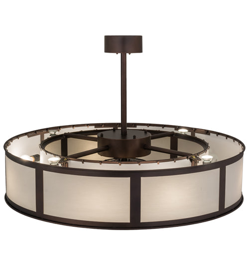 Meyda Lighting Smythe Craftsman 45" 8-Light Mahogany Bronze Chandelier With White Eggshell Textrene Shade and Fan