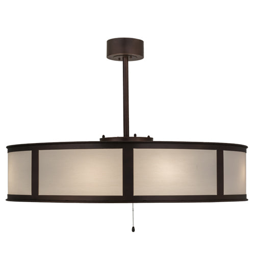 Meyda Lighting Smythe Craftsman 45" 8-Light Mahogany Bronze Chandelier With White Eggshell Textrene Shade and Fan