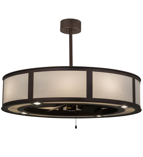 Meyda Lighting Smythe Craftsman 45" 8-Light Mahogany Bronze Chandelier With White Eggshell Textrene Shade and Fan
