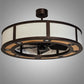Meyda Lighting Smythe Craftsman 45" 8-Light Mahogany Bronze Maplewood Chandelier With Beige & Maplewood Vinyl Shade and Fan