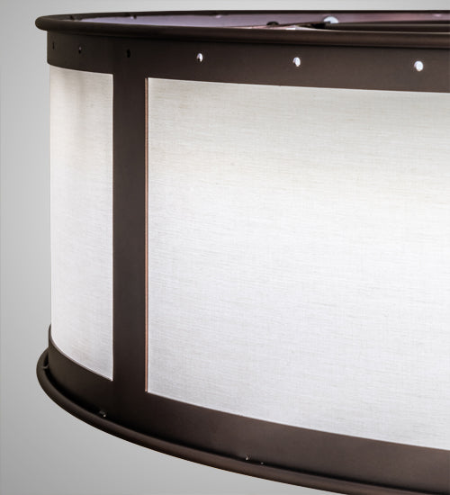 Meyda Lighting Smythe Craftsman 45" 8-Light Mahogany Bronze Maplewood Chandelier With Beige & Maplewood Vinyl Shade and Fan