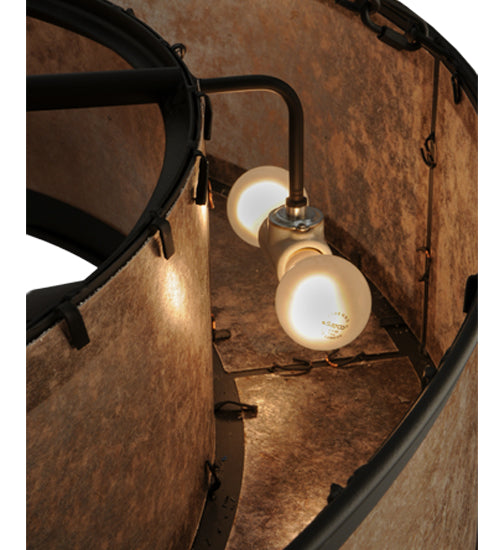 Meyda Lighting Smythe Craftsman 45" 8-Light Oil Rubbed Bronze Chandelier With Silver Mica Shade Glass and Fan