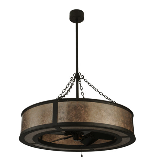 Meyda Lighting Smythe Craftsman 45" 8-Light Oil Rubbed Bronze Chandelier With Silver Mica Shade Glass and Fan