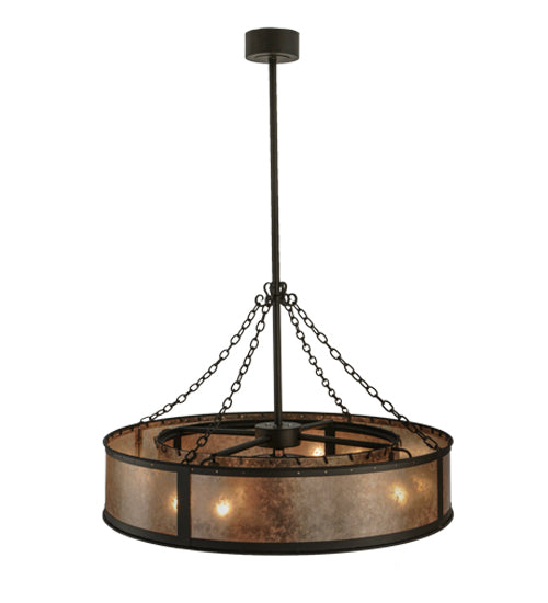 Meyda Lighting Smythe Craftsman 45" 8-Light Oil Rubbed Bronze Chandelier With Silver Mica Shade Glass and Fan
