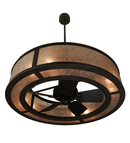 Meyda Lighting Smythe Craftsman 45" 8-Light Oil Rubbed Bronze Chandelier With Silver Mica Shade Glass and Fan