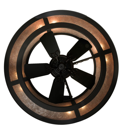 Meyda Lighting Smythe Craftsman 45" 8-Light Oil Rubbed Bronze Chandelier With Silver Mica Shade Glass and Fan