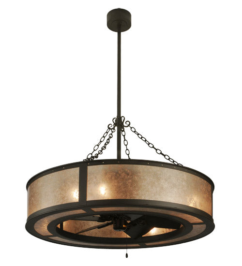 Meyda Lighting Smythe Craftsman 45" 8-Light Oil Rubbed Bronze Chandelier With Silver Mica Shade Glass and Fan