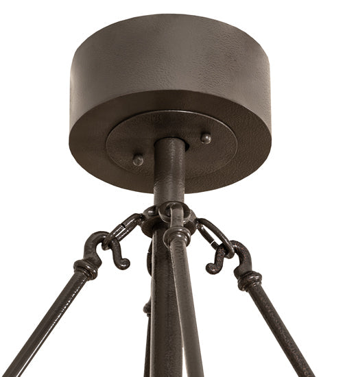 Meyda Lighting Smythe Craftsman 45" 8-Light Textured Timeless Bronze Chandelier With Silver Mica Shade Glass and Fan