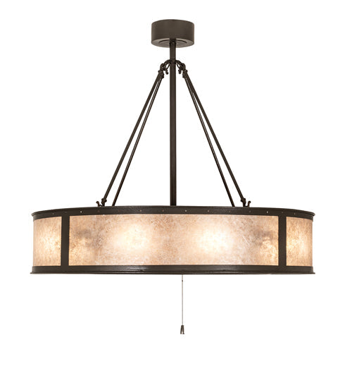 Meyda Lighting Smythe Craftsman 45" 8-Light Textured Timeless Bronze Chandelier With Silver Mica Shade Glass and Fan