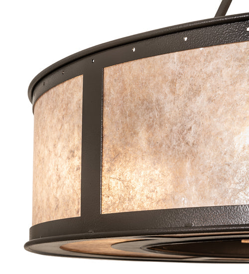 Meyda Lighting Smythe Craftsman 45" 8-Light Textured Timeless Bronze Chandelier With Silver Mica Shade Glass and Fan