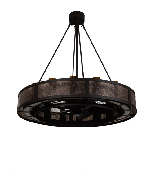 Meyda Lighting Smythe Craftsman 48" 16-Light Oil Rubbed Bronze Chandelier With Amber Glass & Silver Mica Shade Glass and Fan