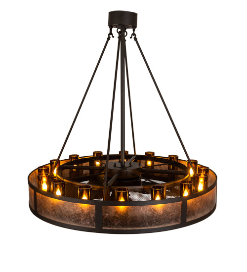 Meyda Lighting Smythe Craftsman 48" 16-Light Oil Rubbed Bronze Chandelier With Amber Glass & Silver Mica Shade Glass and Fan