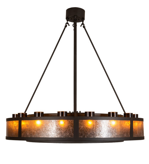 Meyda Lighting Smythe Craftsman 48" 16-Light Oil Rubbed Bronze Chandelier With Amber Glass & Silver Mica Shade Glass and Fan