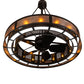 Meyda Lighting Smythe Craftsman 48" 16-Light Oil Rubbed Bronze Chandelier With Amber Glass & Silver Mica Shade Glass and Fan