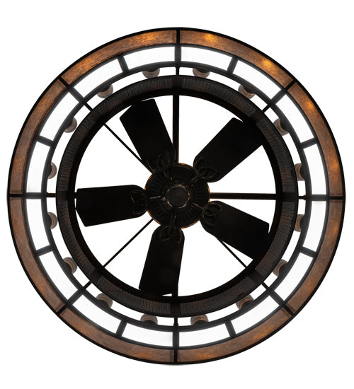 Meyda Lighting Smythe Craftsman 48" 16-Light Oil Rubbed Bronze Chandelier With Amber Glass & Silver Mica Shade Glass and Fan