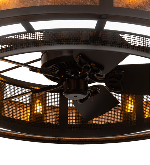 Meyda Lighting Smythe Craftsman 48" 16-Light Oil Rubbed Bronze Chandelier With Amber Glass & Silver Mica Shade Glass and Fan