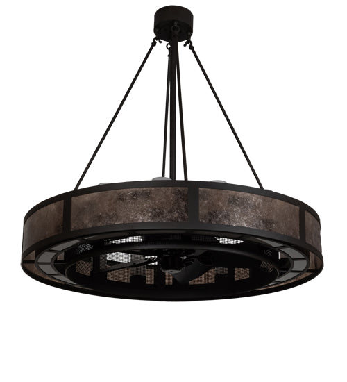 Meyda Lighting Smythe Craftsman 48" 16-Light Oil Rubbed Bronze Chandelier With Frosted Seeded & Silver Mica Shade Glass and Fan