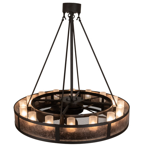 Meyda Lighting Smythe Craftsman 48" 16-Light Oil Rubbed Bronze Chandelier With Frosted Seeded & Silver Mica Shade Glass and Fan