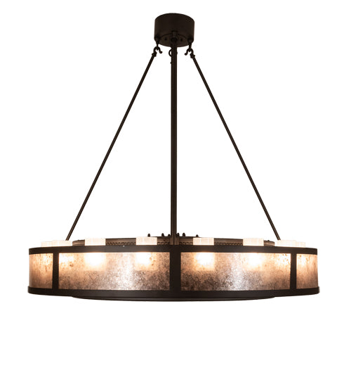 Meyda Lighting Smythe Craftsman 48" 16-Light Oil Rubbed Bronze Chandelier With Frosted Seeded & Silver Mica Shade Glass and Fan