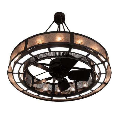 Meyda Lighting Smythe Craftsman 48" 16-Light Oil Rubbed Bronze Chandelier With Frosted Seeded & Silver Mica Shade Glass and Fan