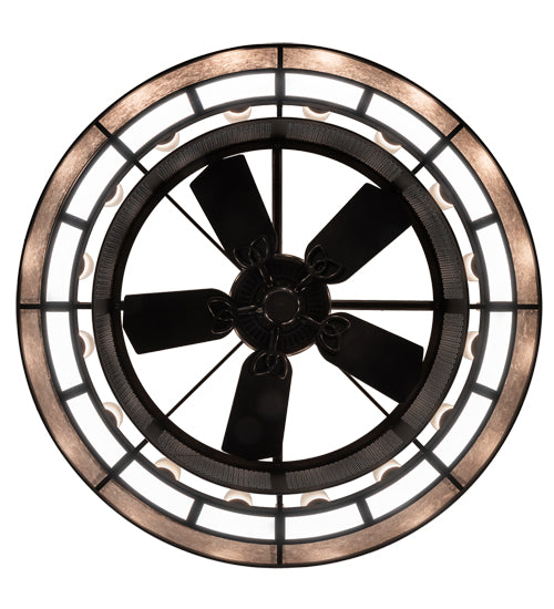 Meyda Lighting Smythe Craftsman 48" 16-Light Oil Rubbed Bronze Chandelier With Frosted Seeded & Silver Mica Shade Glass and Fan