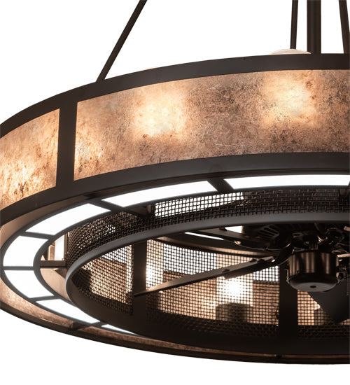 Meyda Lighting Smythe Craftsman 48" 16-Light Oil Rubbed Bronze Chandelier With Frosted Seeded & Silver Mica Shade Glass and Fan