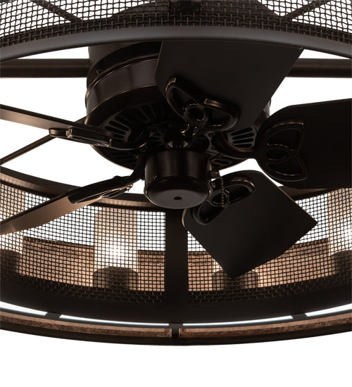 Meyda Lighting Smythe Craftsman 48" 16-Light Oil Rubbed Bronze Chandelier With Frosted Seeded & Silver Mica Shade Glass and Fan