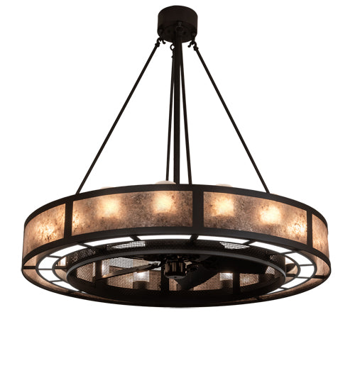 Meyda Lighting Smythe Craftsman 48" 16-Light Oil Rubbed Bronze Chandelier With Frosted Seeded & Silver Mica Shade Glass and Fan