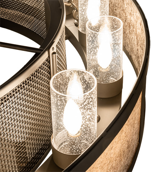 Meyda Lighting Smythe Craftsman 48" 16-Light Oil Rubbed Bronze Chandelier With Silver Mica & Clear Seeded Shade Glass and Fan