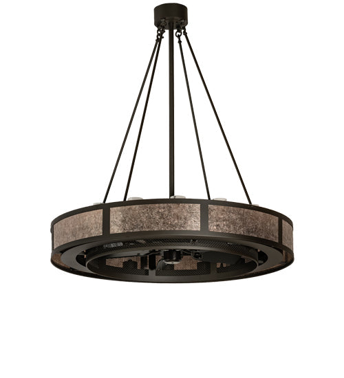 Meyda Lighting Smythe Craftsman 48" 16-Light Oil Rubbed Bronze Chandelier With Silver Mica & Clear Seeded Shade Glass and Fan