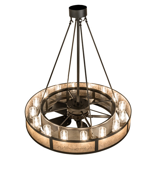 Meyda Lighting Smythe Craftsman 48" 16-Light Oil Rubbed Bronze Chandelier With Silver Mica & Clear Seeded Shade Glass and Fan