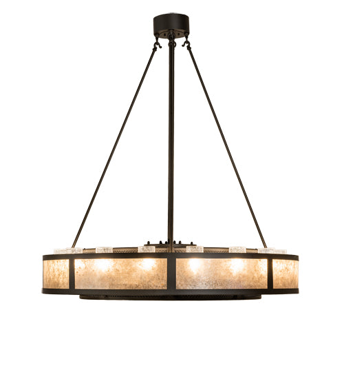 Meyda Lighting Smythe Craftsman 48" 16-Light Oil Rubbed Bronze Chandelier With Silver Mica & Clear Seeded Shade Glass and Fan