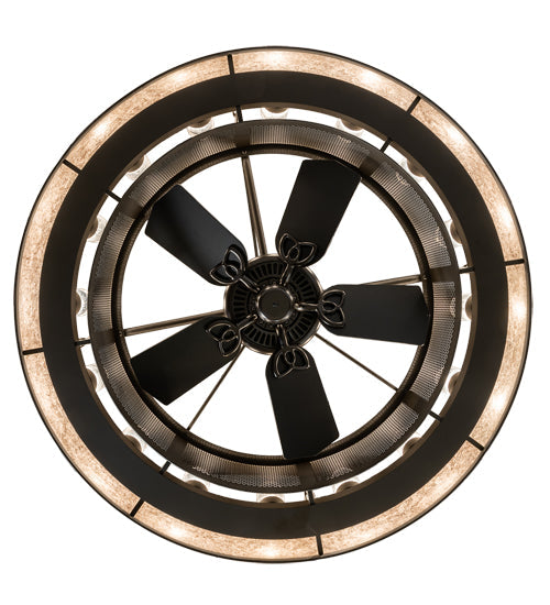 Meyda Lighting Smythe Craftsman 48" 16-Light Oil Rubbed Bronze Chandelier With Silver Mica & Clear Seeded Shade Glass and Fan
