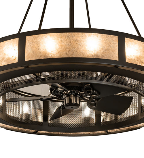 Meyda Lighting Smythe Craftsman 48" 16-Light Oil Rubbed Bronze Chandelier With Silver Mica & Clear Seeded Shade Glass and Fan