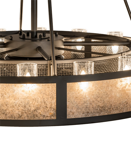 Meyda Lighting Smythe Craftsman 48" 16-Light Oil Rubbed Bronze Chandelier With Silver Mica & Clear Seeded Shade Glass and Fan